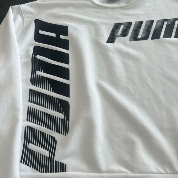 Puma White Crewneck cropped Sweatshirt with Sporty Logos size L - Picture 7 of 7